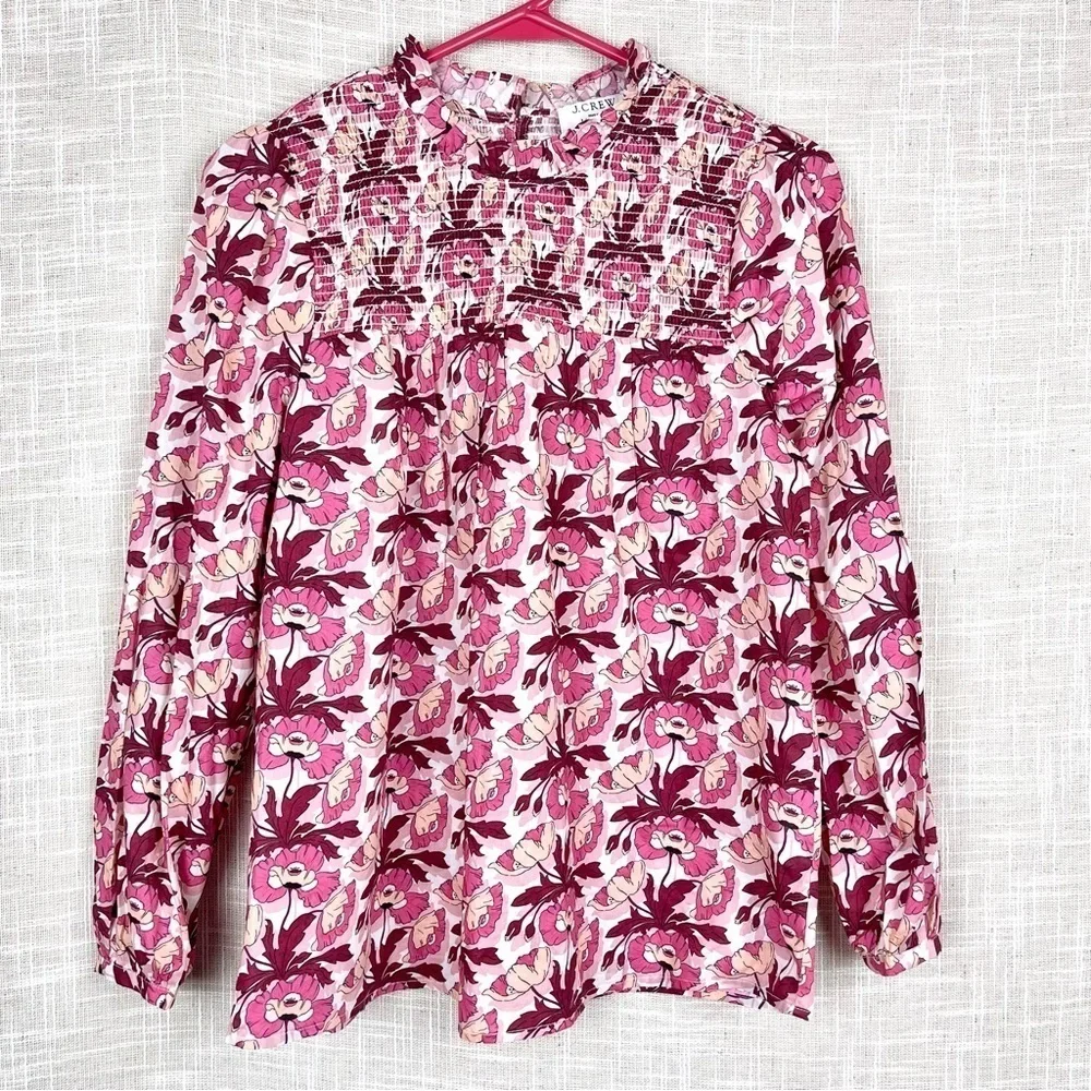 J.Crew Liberty London Smocked Button-Back Butterfield Poppy Print Cotton Top